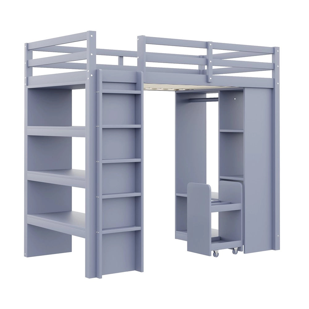 Letto a Soppalco per Bambini con Scaffali e Cassetti ¨C MINIMAL ¨C 90x200 Grigio