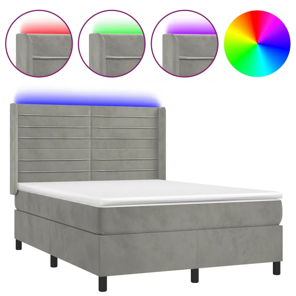 Letto a Molle Materasso e LED Grigio Chiaro 140x190 cm Velluto 3139619