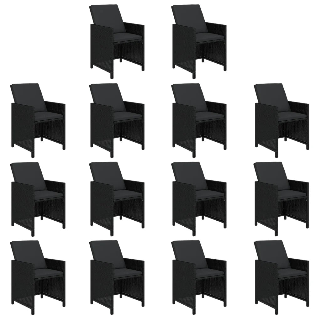 Set da Pranzo da Giardino 15 pz con Cuscini in Polyrattan Nero cod mxl 42918