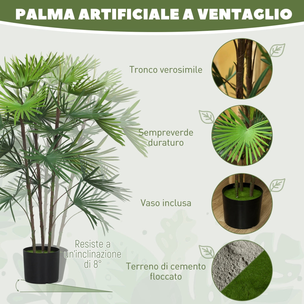 Palma Artificiale Verde con Vaso ¨C Zephmum ¨C 90 cm 24 foglie ?16.5x13.5 cm