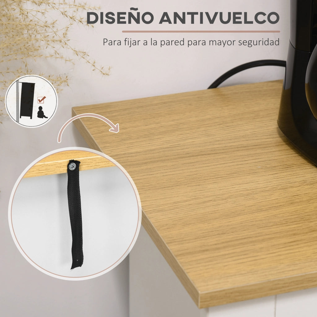 Cassettiera a 2 Cassetti con 3 Ante e Ripiano Regolabile ¨C zephmum ¨C 117x35x80 cm Bianco