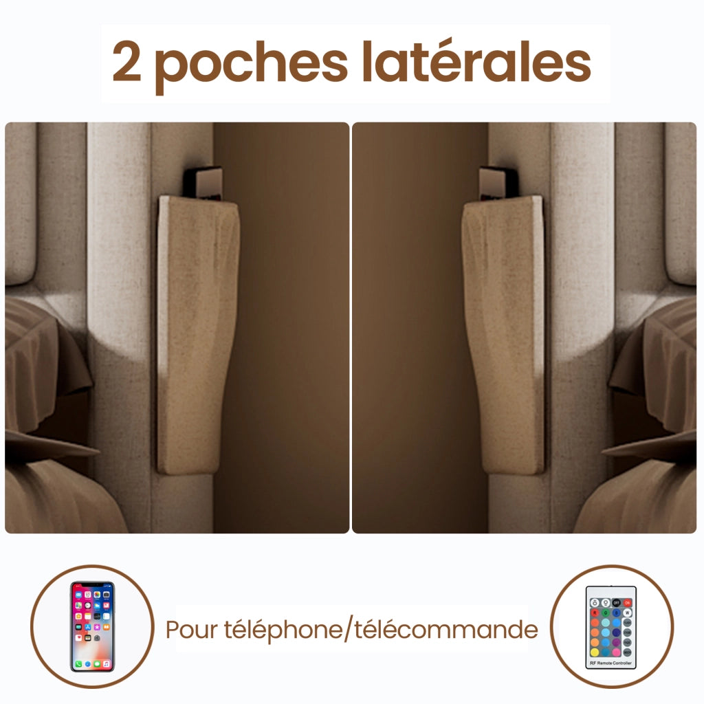Letto Contenitore 160x200 cm; Letto Matrimoniale - LED; Prese; USB e Type-C - Beige