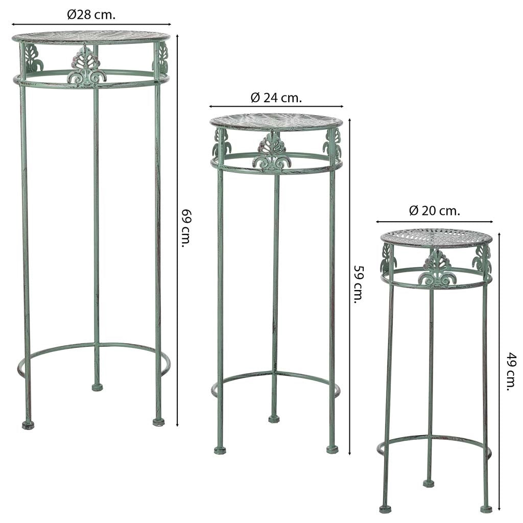 Supporto vasi verde 3 pezzi 28x28x69-24x24x59-20x20x49h cm