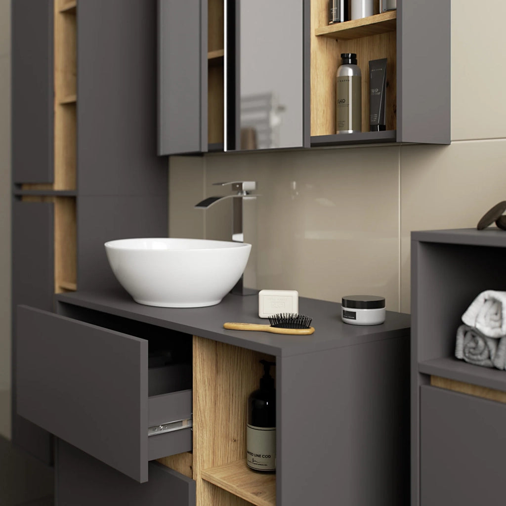 Mobile bagno sospeso VAMI Grigio Grafite, Rovere Artisan 35 cm 1 anta 35x30x80 cm