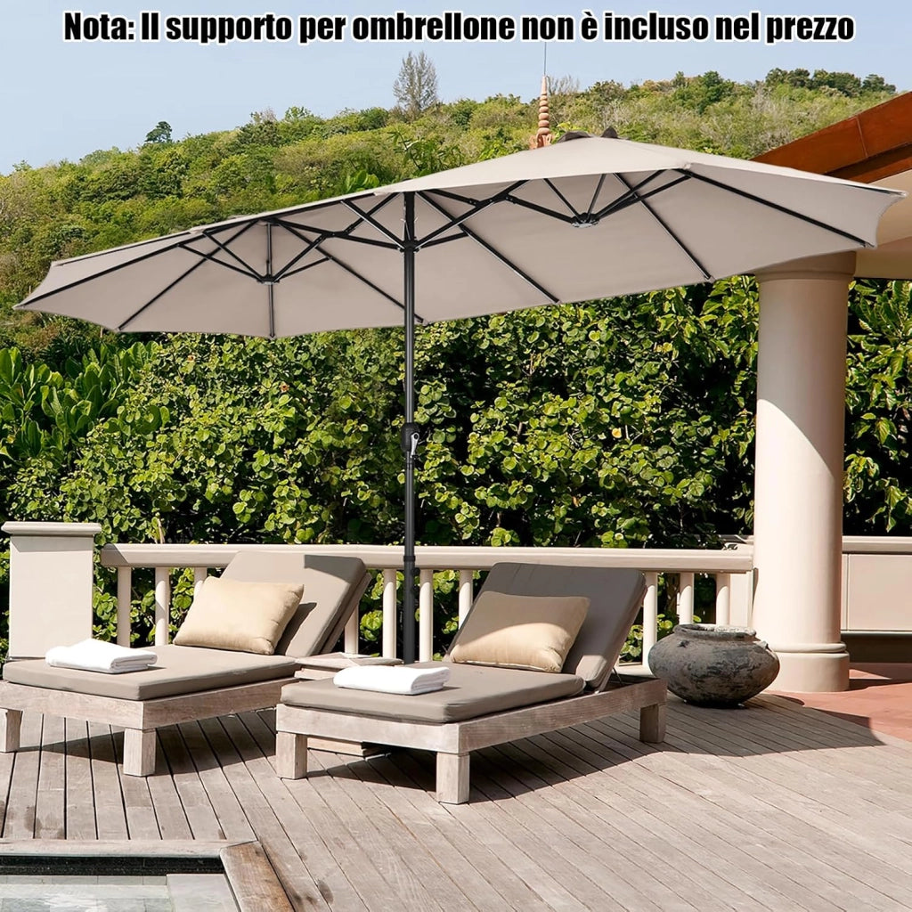 Ombrellone Doppio Giardino 470 cm, Rectangolare, Antivento, Protezione UV, Manovella, 12 Stecche, per Giardino Piscina Terrazza, 470 x 280 x 245 cm (Beige)