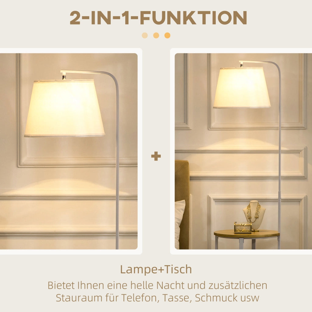 Lampada da terra 162 cm 40 W, lampada da appoggio con 2 ripiani e paralume in lino in metallo bianco per soggiorno e camera da letto