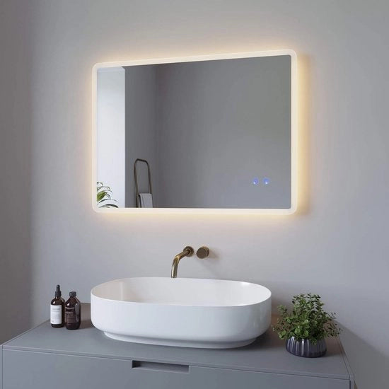 LED Badkamer Spiegel met Verlichting 80x60 cm, Dimbaar, Spiegelverwarming en Instelbare Lichtkleur