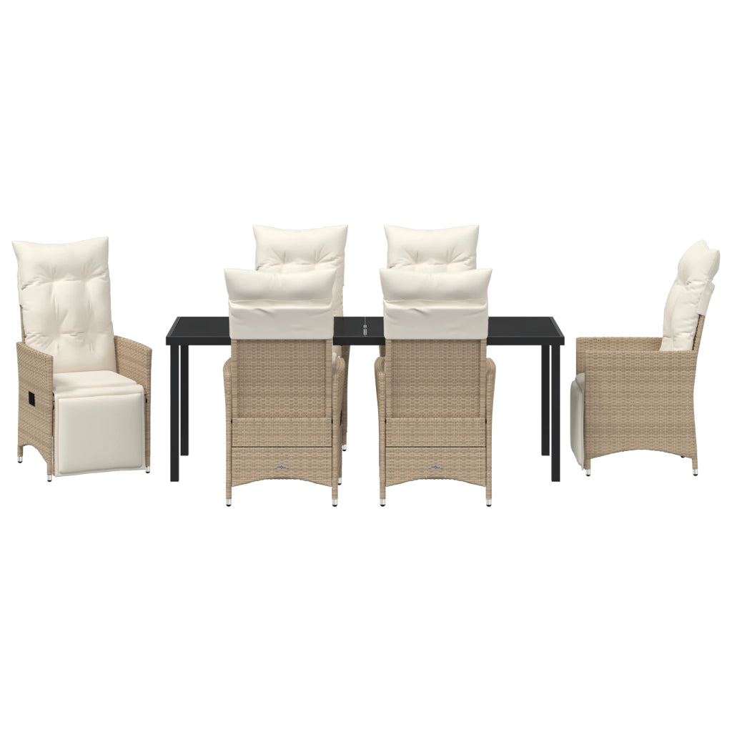 Set di Pranzo da Giardino 7 Pezzi con Cuscini Rattan Beige