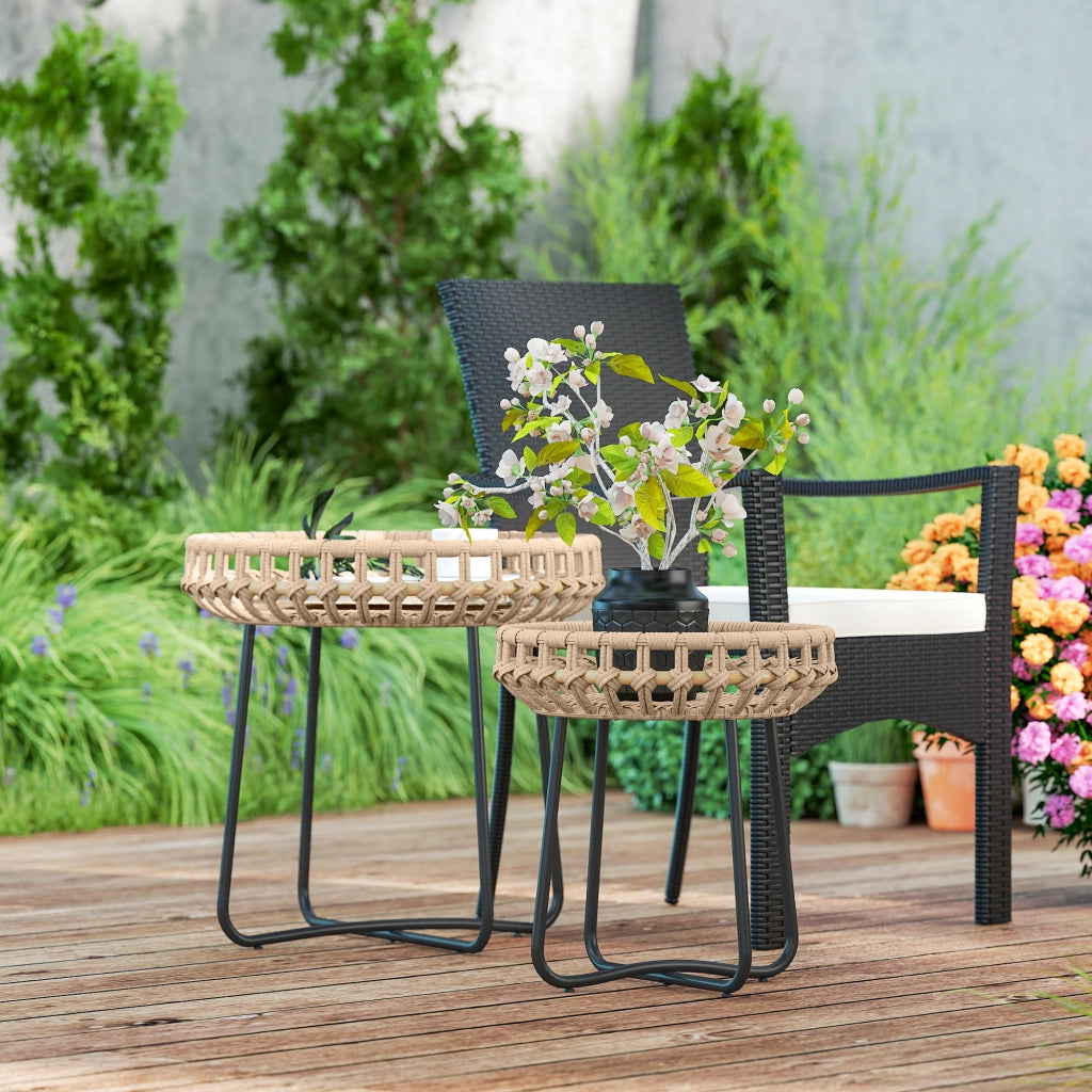 Tavolino da giardino rotondo in polirattan ¨C zephmum ¨C 60x60x41 cm marrone