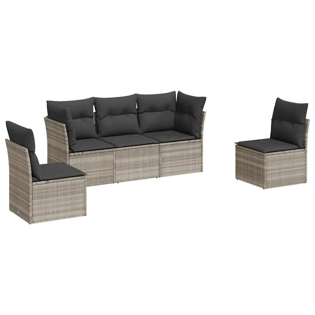 Set Divano da Giardino 5pz | Set Salotto da Giardino con Cuscini Grigio Chiaro Polyrattan