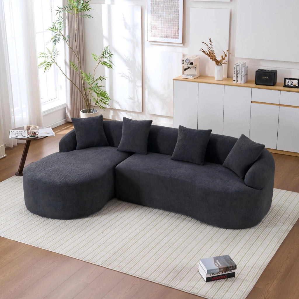 Divano curvo 3 posti in chenille; 243x150x67 cm; grigio scuro