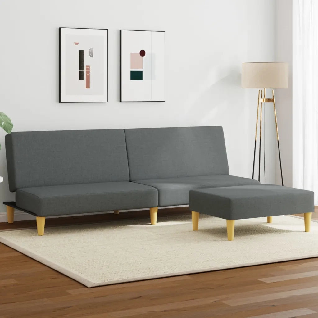 Divano Letto 2Posti Cuscini e Poggiapiedi Grigio Scuro Velluto