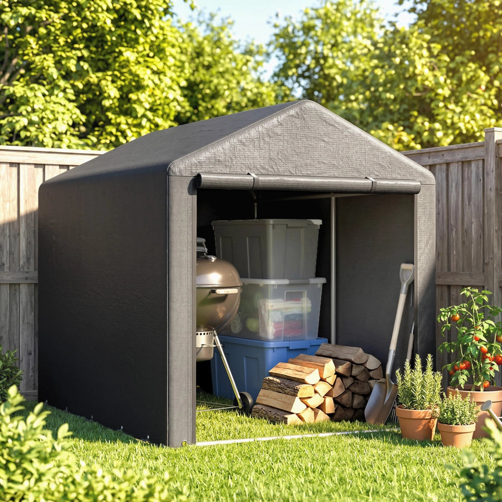 Capanno Porta Attrezzi e Tenda Garage per Bici e Moto con Copertura Anti-UV, 1.6x2m, Grigio Scuro