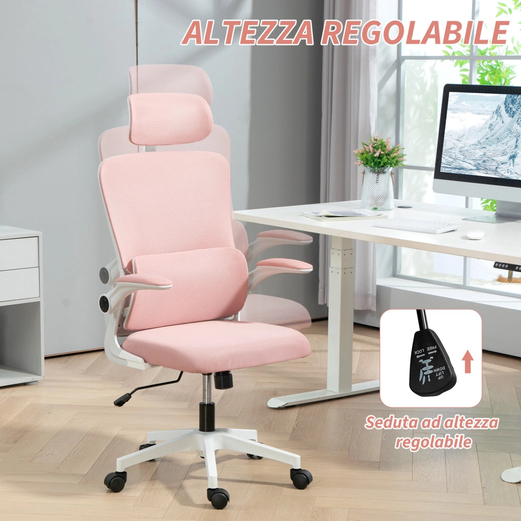 Sedia da Ufficio Regolabile e Reclinabile con Poggiatesta ¨C Minimal ¨C Tessuto a Rete, Rosa, 60x59x114-122 cm