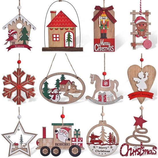 Decorazione di Natale in legno - 12 pezzi per l'albero di Natale