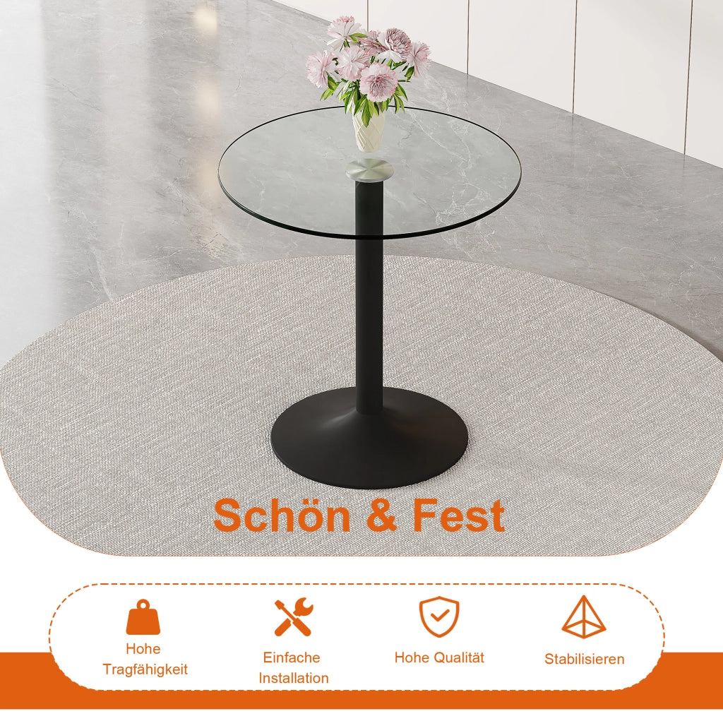 Tavolo bar rotondo in vetro trasparente e metallo nero Ø 89 cm