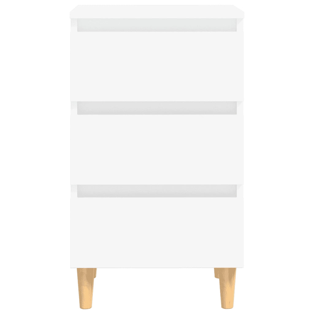 Comodino con Gambe in Legno Massello Bianco 40x35x69 cm 805887