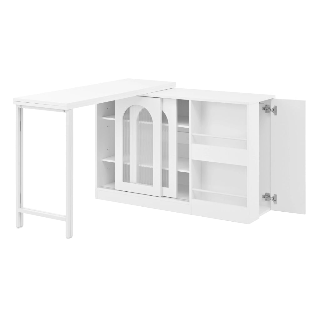 Bartisch 121.5x40x76.7 cm girevole 360° e allungabile in MDF bianco