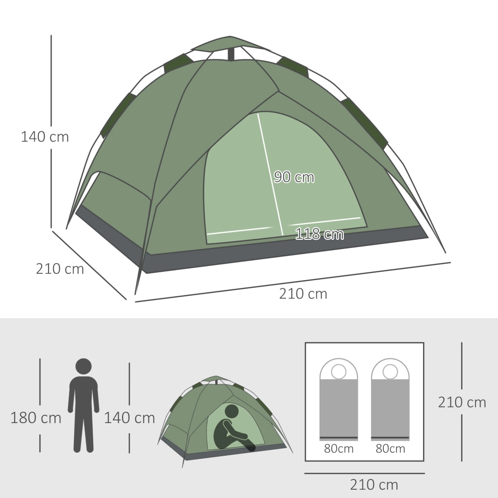 Tenda da campeggio 4 stagioni per 3 persone, impermeabile, verde scuro, 210x210x140 cm