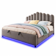 Letto contenitore matrimoniale 180×200 cm con LED e testiera imbottita; senza materasso; velluto; grigio