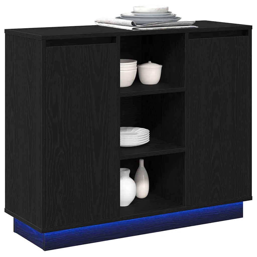 Madia LED Rovere Nero 90 x 32 x 75 cm Legno multistrato 869683