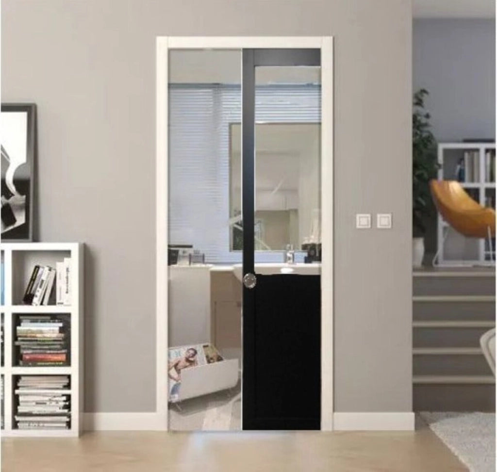 Porta Scorrevole Officina Nera H204 x L93 senza montante + Sistema Pocket e kit di finitura inclusi senza maniglia