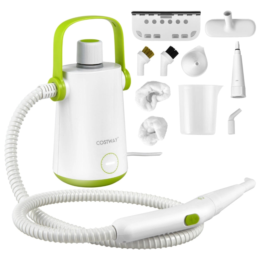 Pulitore a vapore multiuso con 10 accessori serbatoio da 300 ml e tubo flessibile, Macchina a vapore Verde-Elettrodomestici pulizia