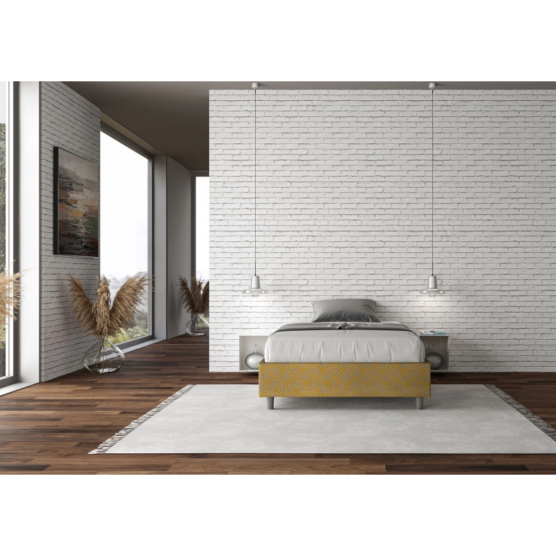 Letto Sommier imbottito 1 piazza e mezza 120x210 cm tessuto Era Azelia - Contenitore,Giallo