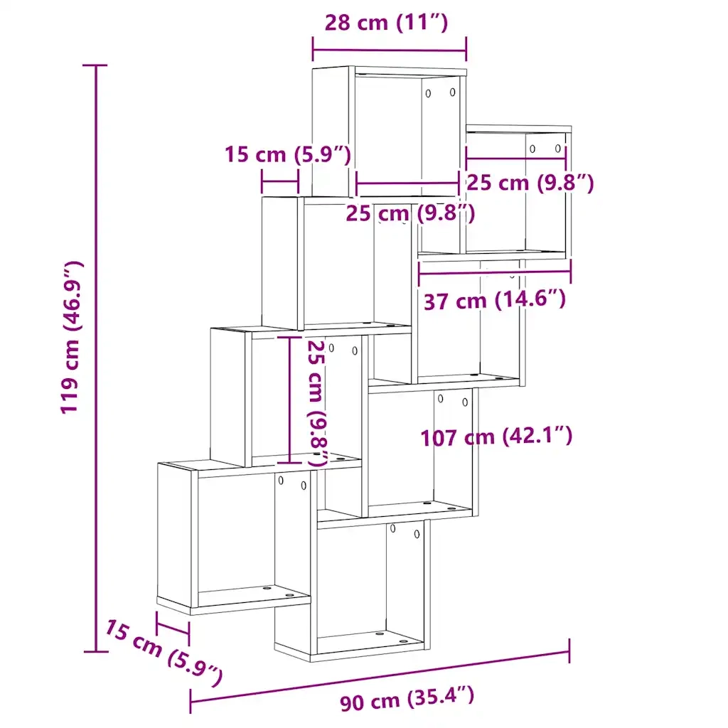Mensola a Muro a Cubo Antico 90x15x119,5 cm Legno Multistrato 856596