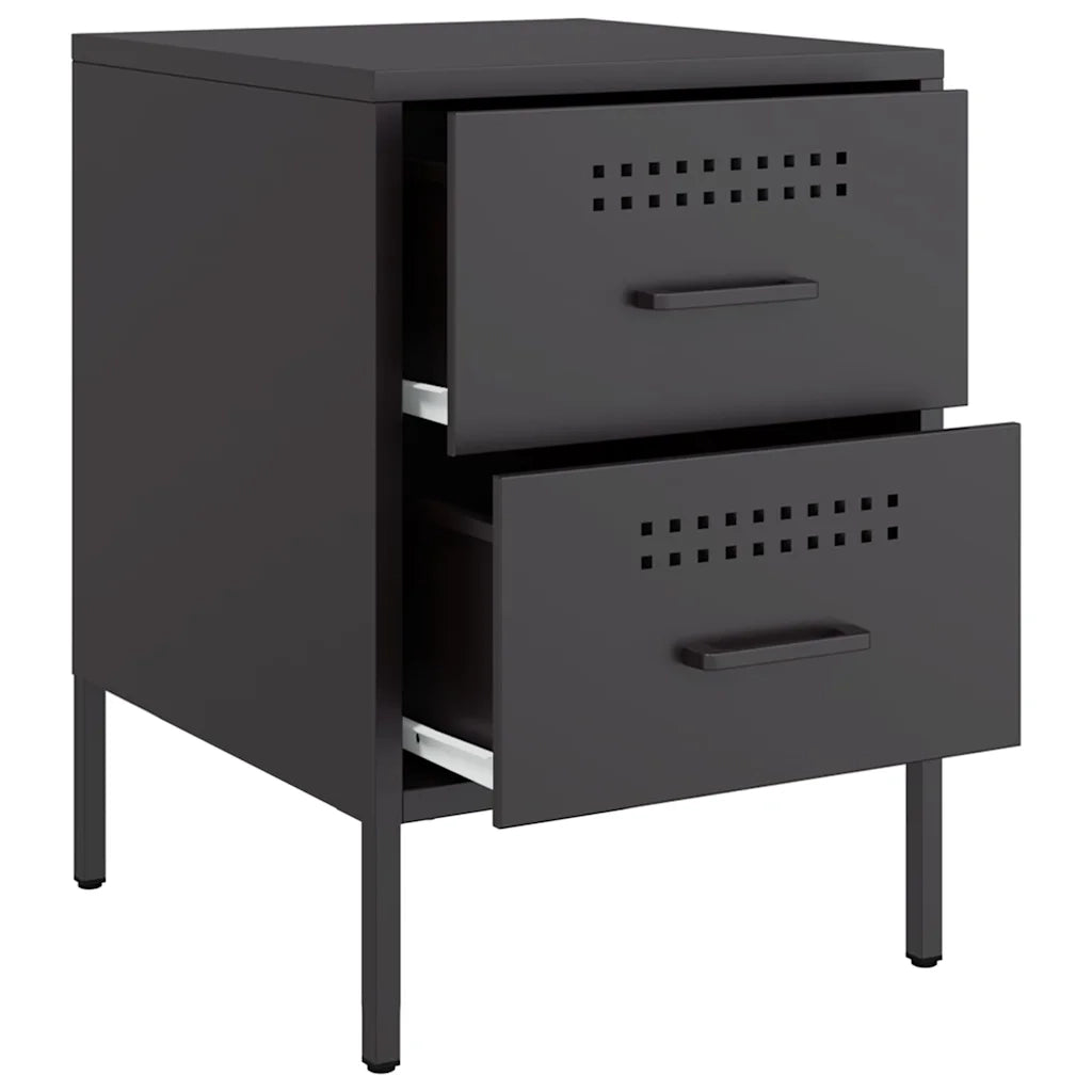 Comodini 2 pz-Set di 2 Tavolino da notte Nero 36x39x50,5 cm in Acciaio 182581