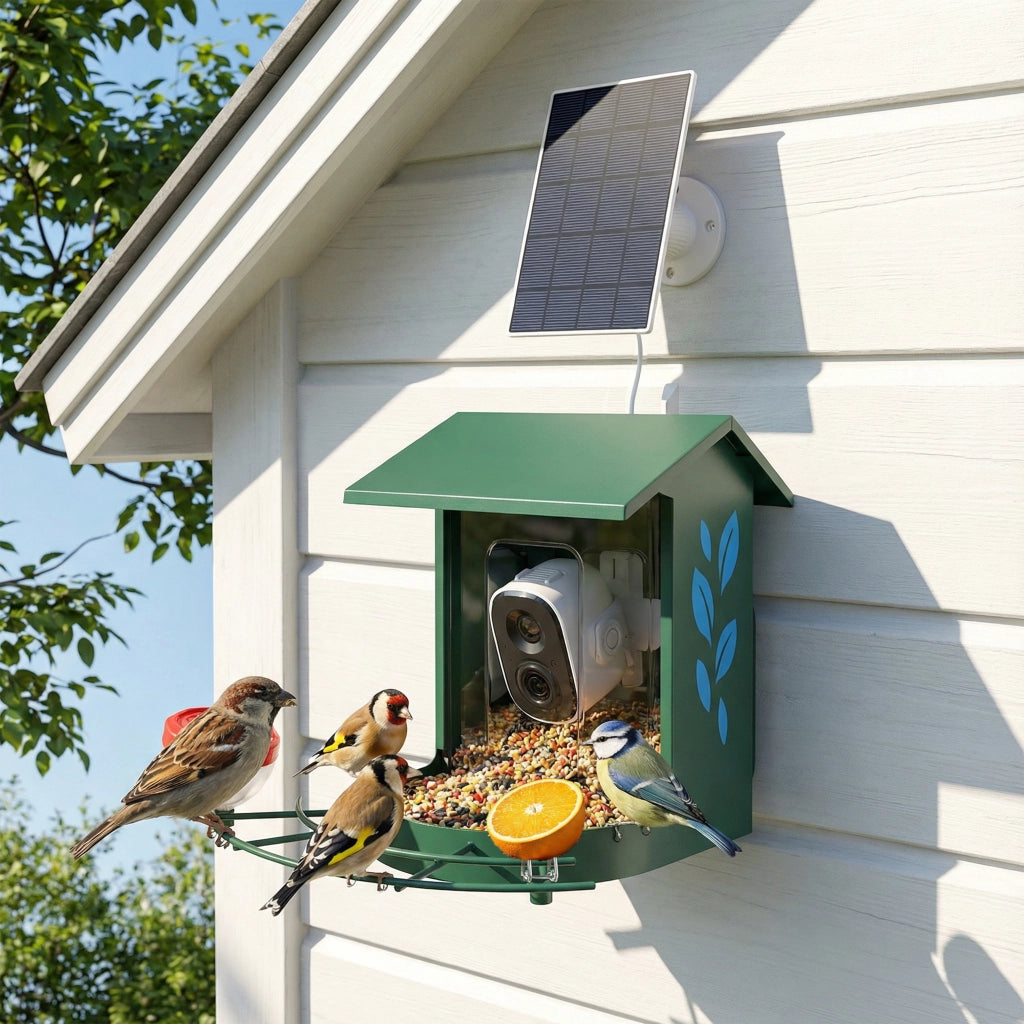 Mangiatoia Uccelli con Videocamera Intelligente 2K ¨C zephmum ¨C Verde Acciaio Solare 30x34.5x26.3 cm