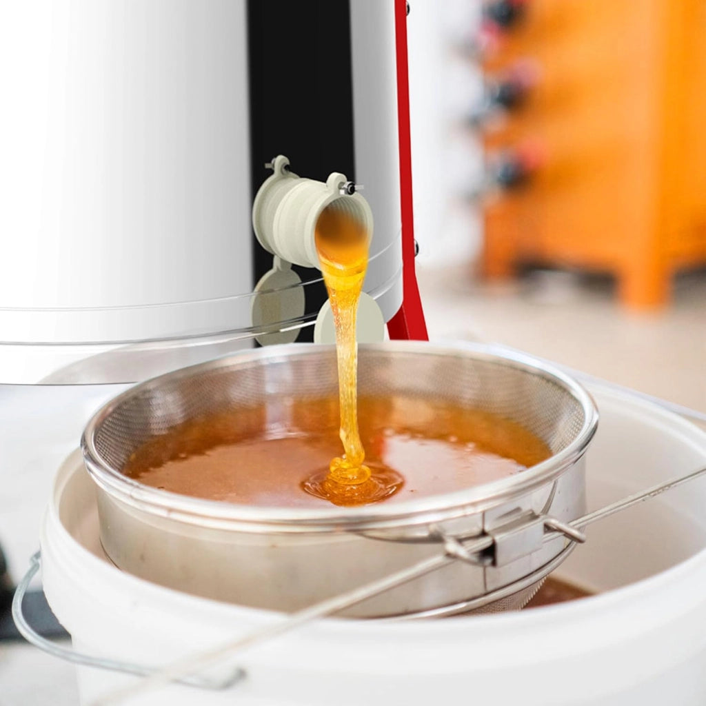 Fionda di miele manuale a 3 favi in acciaio inox centrifuga tangenziale estrattore di miele con coperchio, azionamento manuale e gambe regolabili centrifuga miele accessori universali per