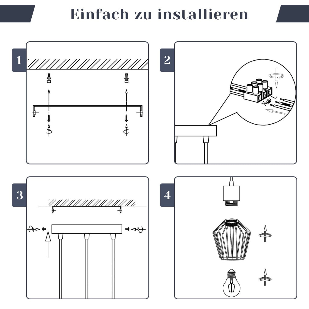 Lampada a sospensione ZMH rotonda a 3 lampadine LED nera E27 retr¨° in metallo