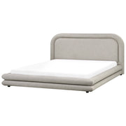 Letto imbottito in tessuto tortora con testiera e giroletto 180 x 200 cm camera da letto elegante