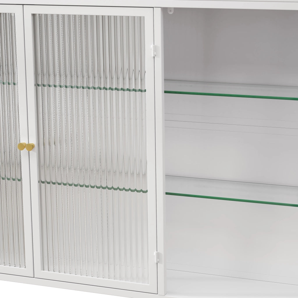 Pensile con 3 Ante in vetro; per Cucina Bagno Soggiorno; in Vetro e Metallo; Bianco