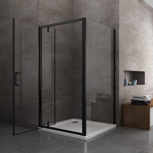Box Doccia Con Parete Fissa Laterale e Porta Rototraslante Con Perni Asimmetrici Vetro 8 MM H 200 nero opaco 90 (88-90) FISSA x PORTA 110 (107-110)