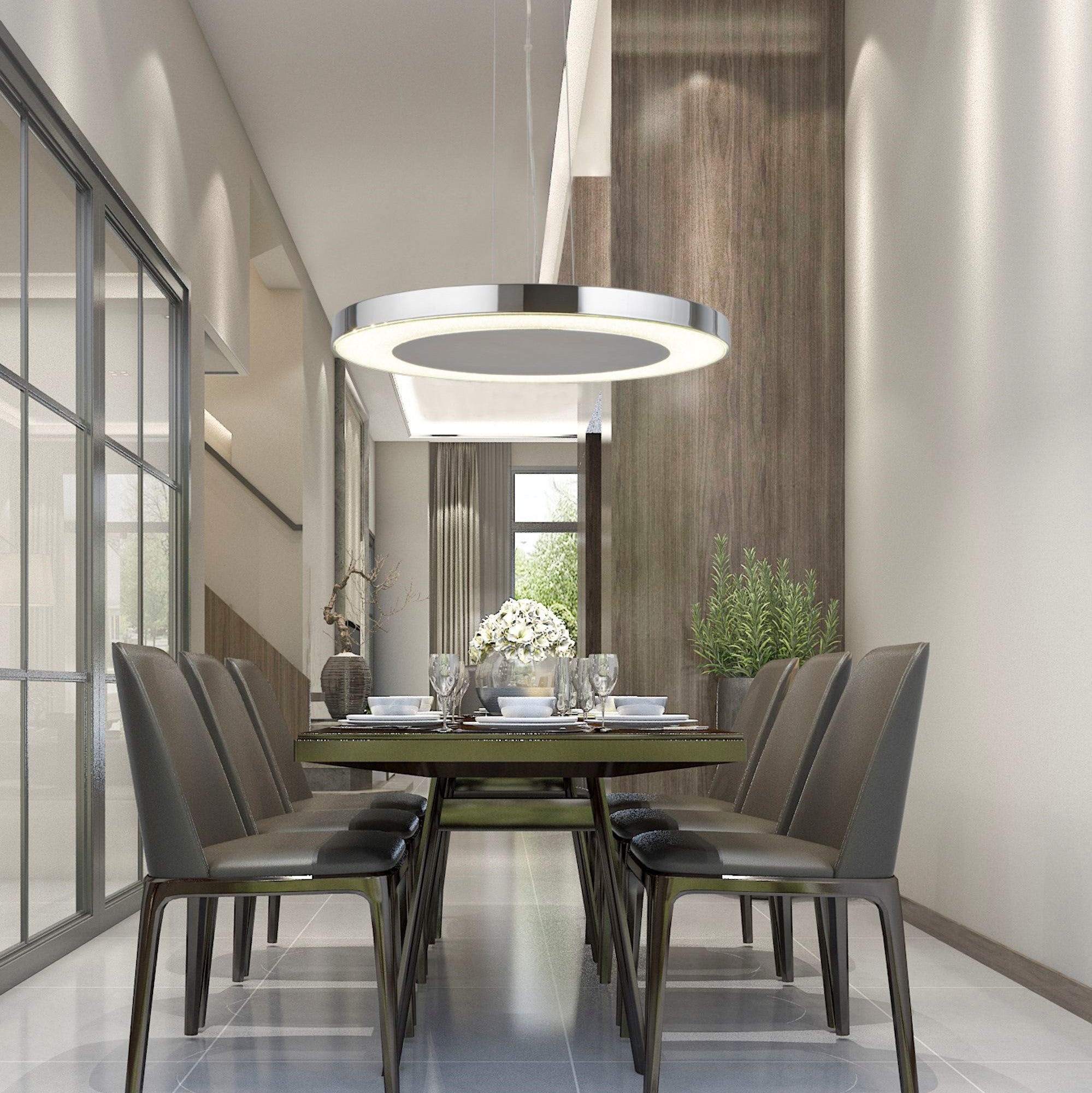 Lampadario Moderno Lexi Acciaio Cromo Vetro Trasparente Led 34W 4000K