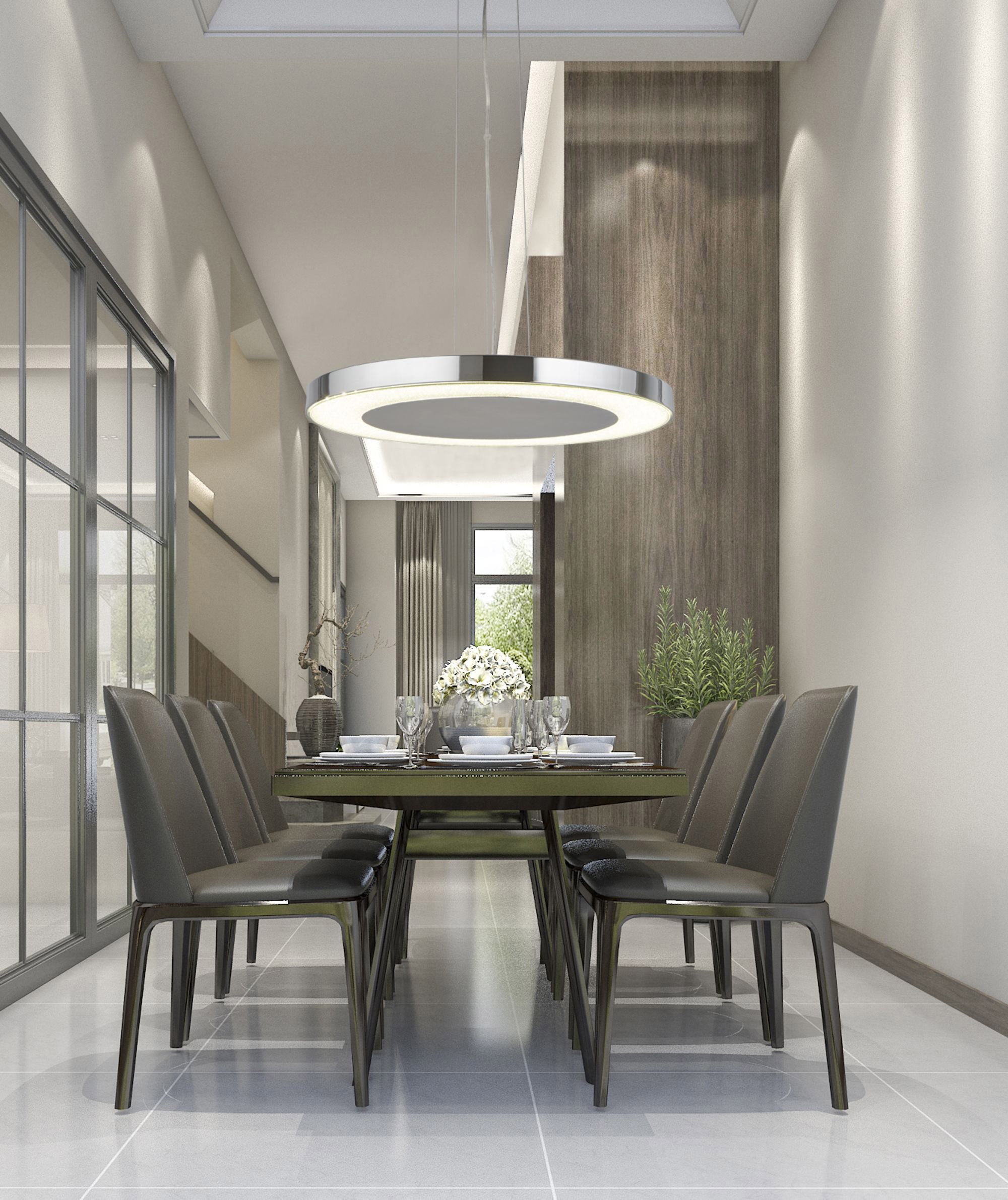 Lampadario Moderno Lexi Acciaio Cromo Vetro Trasparente Led 34W 4000K