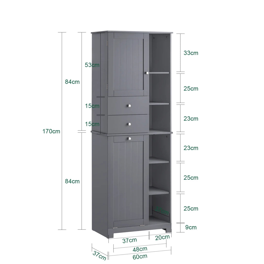 Mobile alto con portabiancheria apribile Armadietto da Pavimento Mobile bagno Grigio 60x37x170cm BZR104-DG