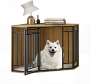 Gabbie per Cani da Interno, Gabbia per Cani ad Angolo, 111x60x67cm Kennel Cane Grande Media, Gabbia in Legno Decorativa con Porta Bloccabile, Sopporta Massima di 70kg