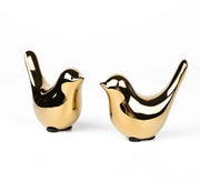 Set di due piccole figure ceramiche in oro, uccelli decorativi