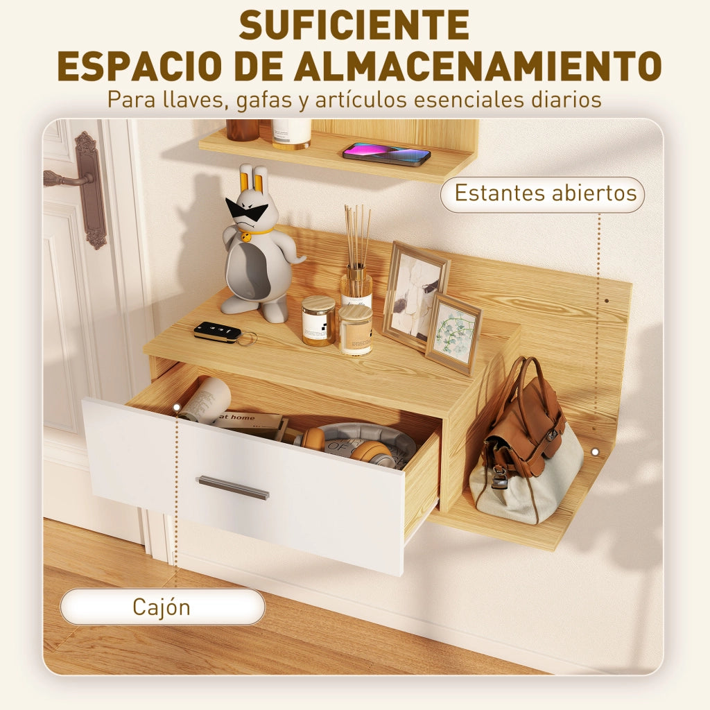 Specchio con cassetto e ripiani per ingresso ¨C zephmum ¨C legno naturale