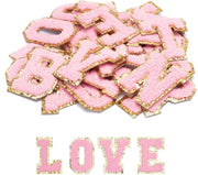 Letterpatches 26 pezzi - Chenille - Autoadesivi - A-Z - Lettere DIY - 6 x 5,6 cm - Decorazione rosa - Lettere in stoffa