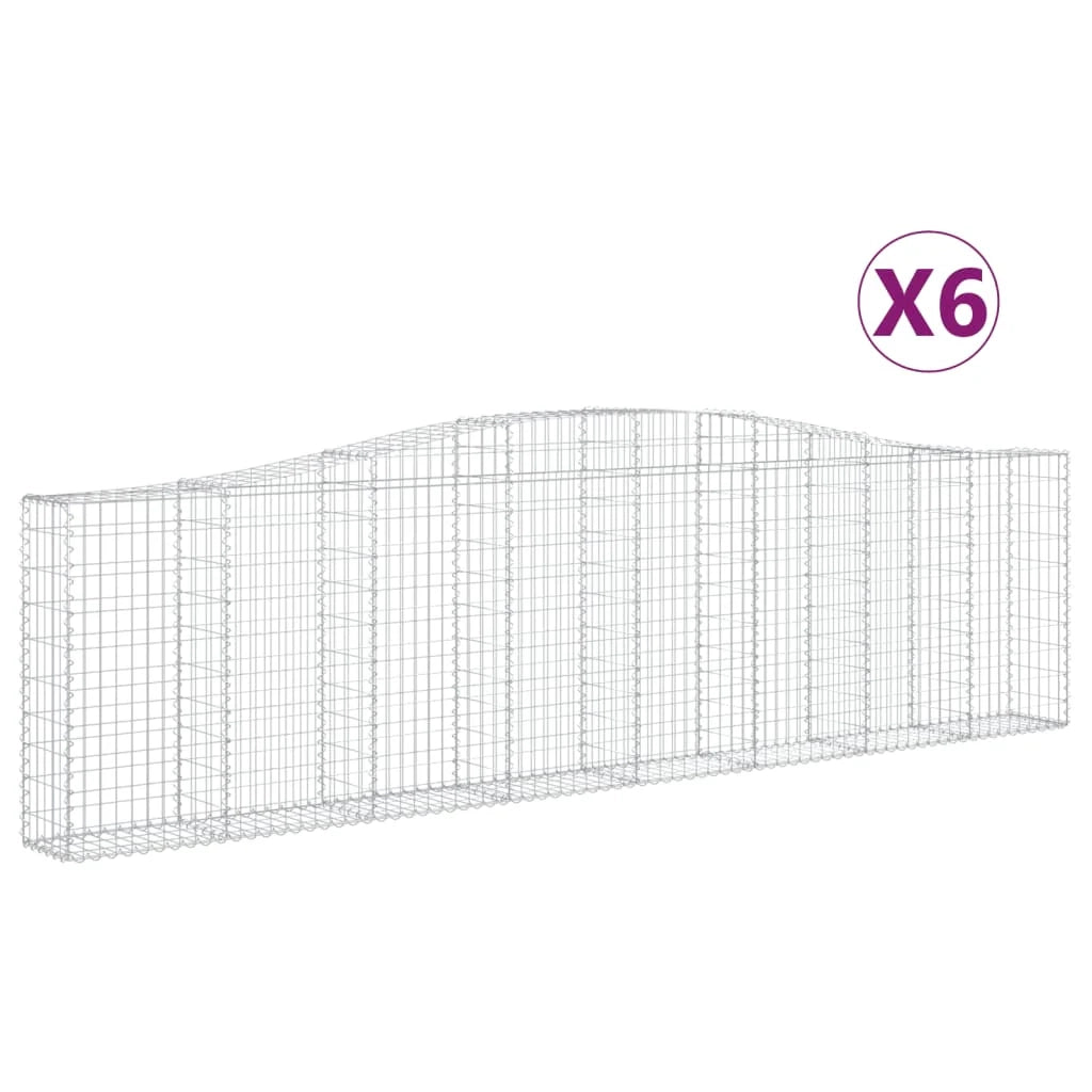 Cestini gabbioni recinzione a gabbia muro di contenimento ad arco 6 pezzi 400 x 30 x 100/120 cm ferro zincato argento 02_0041031