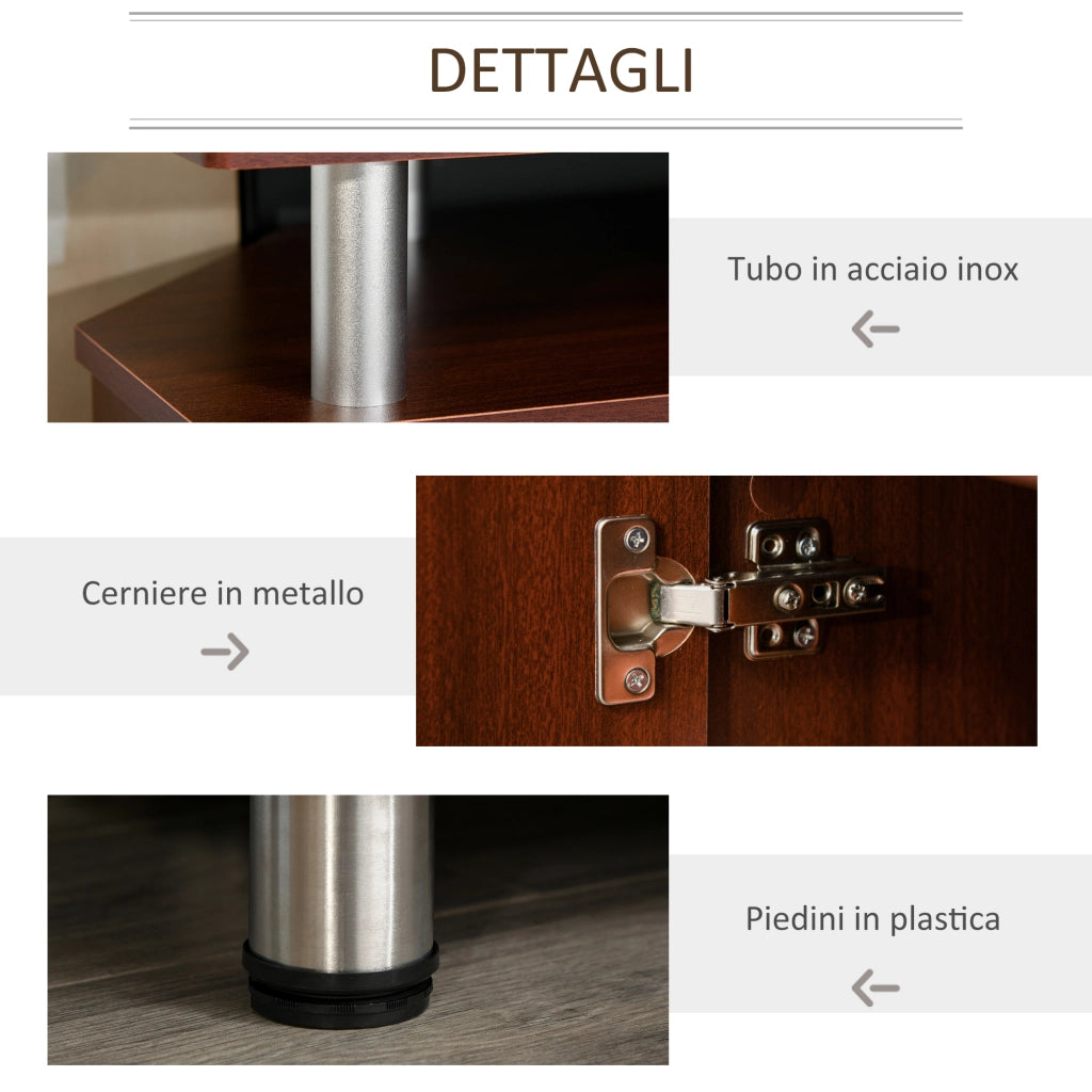 Mobile TV Classico con 2 Ripiani e 2 Armadietti ¨C zephmum ¨C MDF e Acciaio Inox, Marrone, 120x39.5x52cm