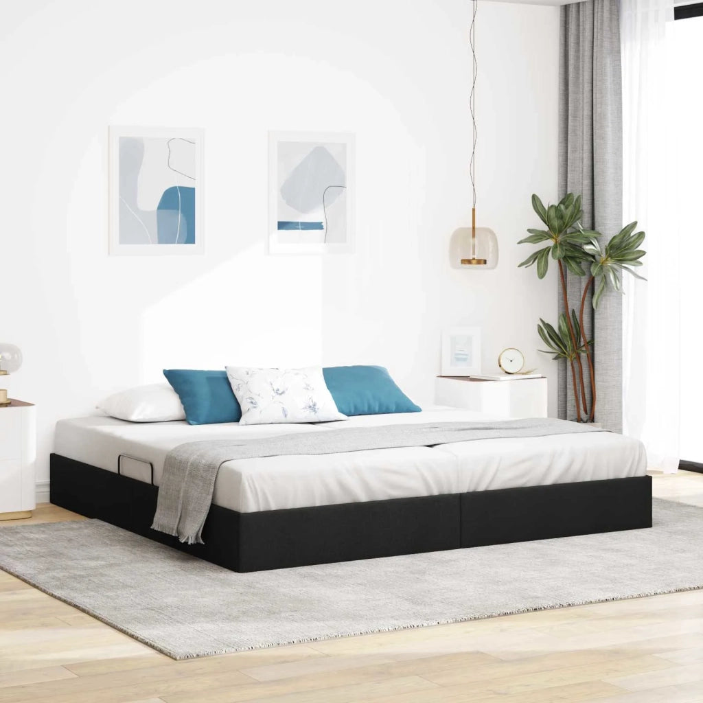 Letto ottomano con archiviazione Nero 200 x 200 cm Tessuto 3442846