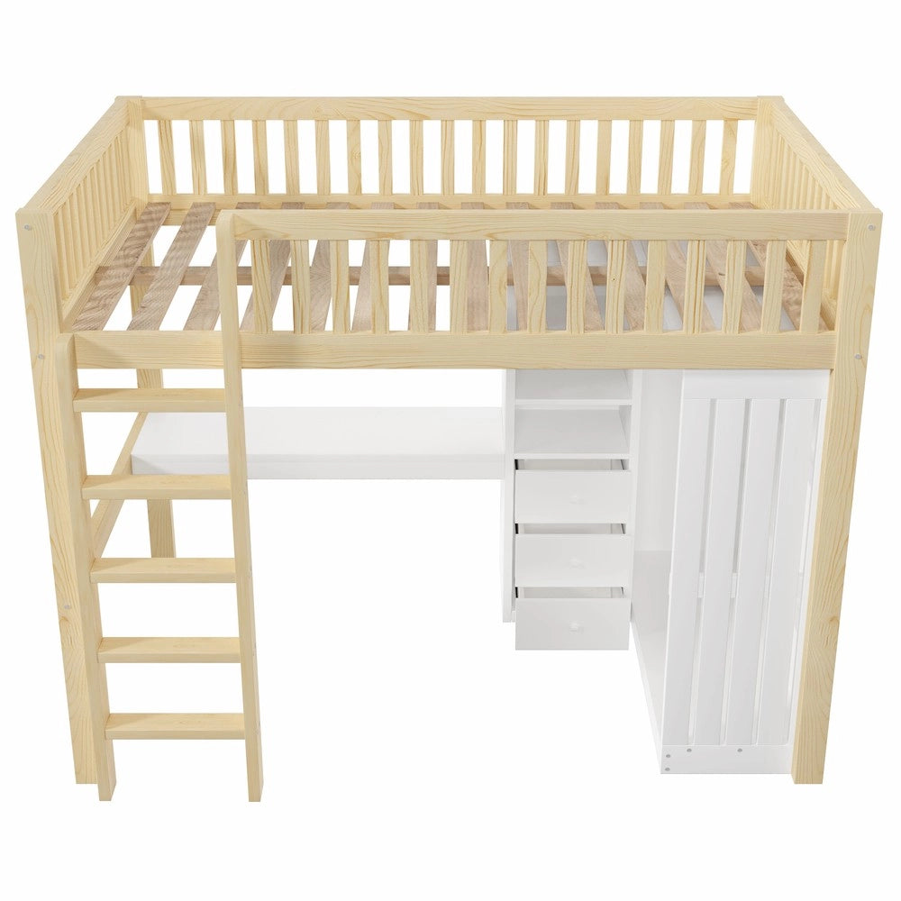 Letto a Soppalco con Scrivania, Armadio e Cassetti ¨C MINIMAL ¨C 140x200cm, Naturale