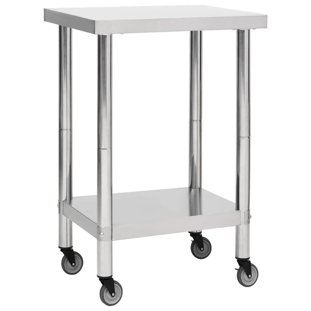 Tavolo da lavoro da cucina con ruote piano di lavoro gourmet spazio commerciale ristorante 60 x 60 cm acciaio inox 02_0001914