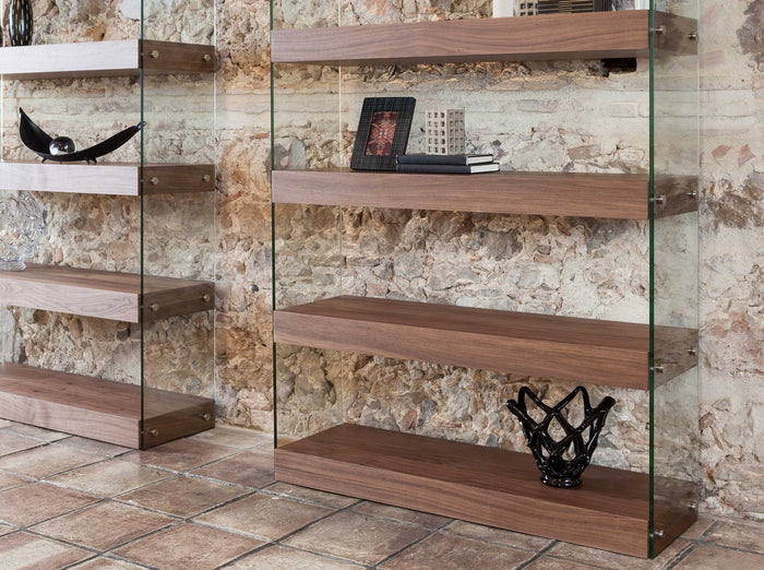 Ripiano in noce e vetro