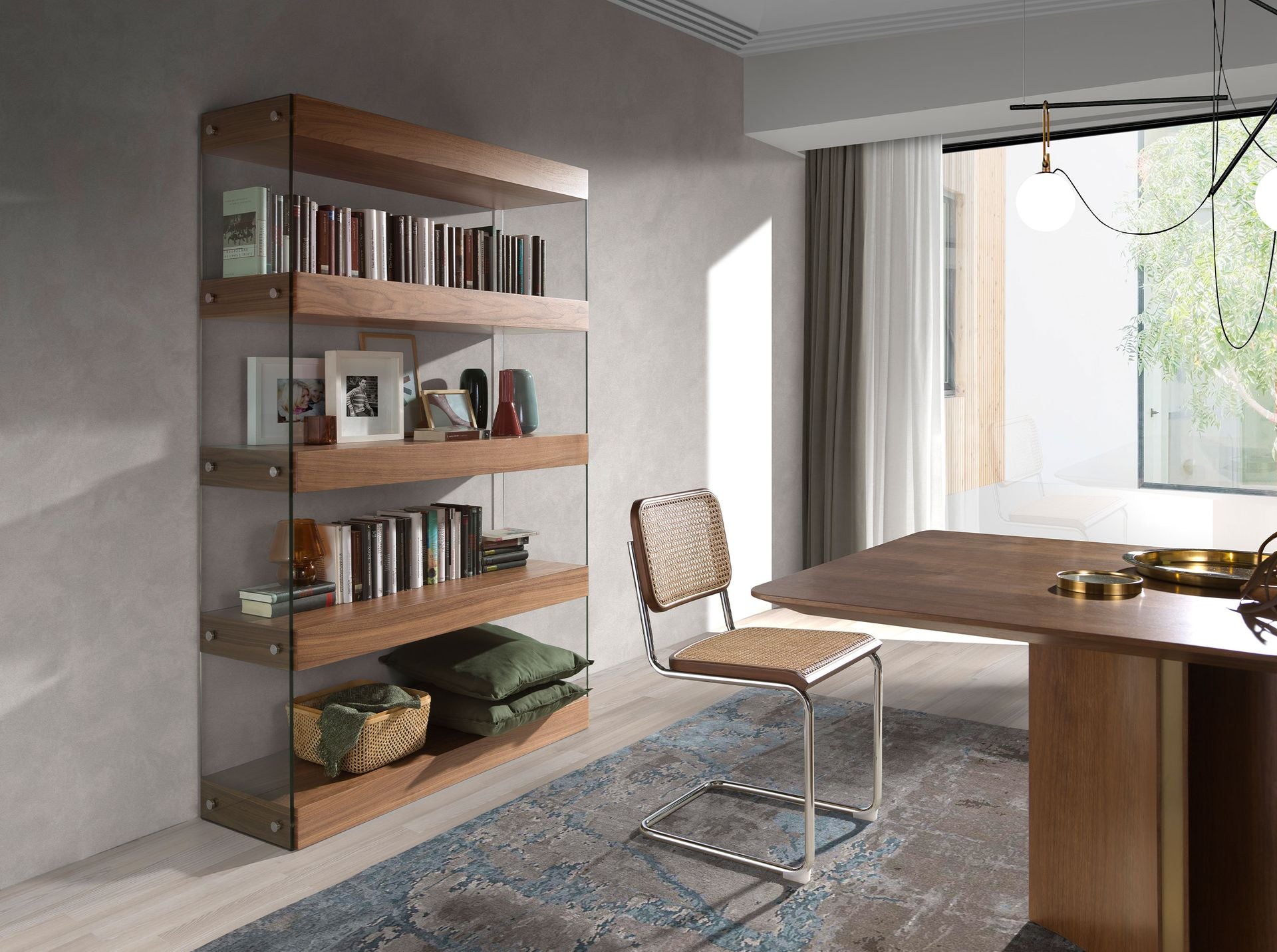 Ripiano in noce e vetro